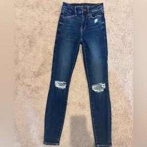 American Eagle Outfitters Dark Blue Distressed Skinny Jeans